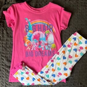 Trolls Big Hair Big Dreams Matching Pajama Set Size 5t Pink, White & Multicolor